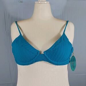 NWT MYNAH Blue Underwire Bikini Swim Halter Top Back Tie Size Medium